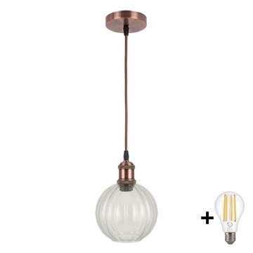 Brilagi - LED Lustr na lanku RETRO GLASS 1xE27/60W/230V pr. 18 cm měděná/čirá