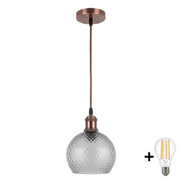 Brilagi - LED Lustr na lanku RETRO GLASS 1xE27/60W/230V pr. 18 cm měděná/kouřová šedá