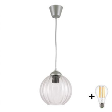 Brilagi - LED Lustr na lanku RETRO GLASS 1xE27/60W/230V pr. 18 cm stříbrná/čirá