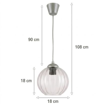 Brilagi - LED Lustr na lanku RETRO GLASS 1xE27/60W/230V pr. 18 cm stříbrná/čirá