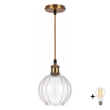 BRILAGI - LED Lustr na lanku RETRO GLASS 1xE27/60W/230V pr. 18 cm zlatá/čirá