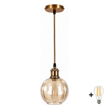 BRILAGI - LED Lustr na lanku RETRO GLASS 1xE27/60W/230V pr. 18 cm zlatá/kouřová hnědá