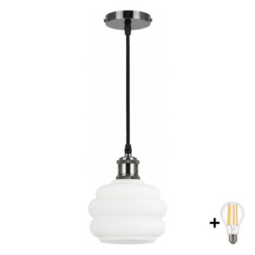 BRILAGI - LED Lustr na lanku RETRO GLASS 1xE27/60W/230V pr. 20 cm černá/bílá