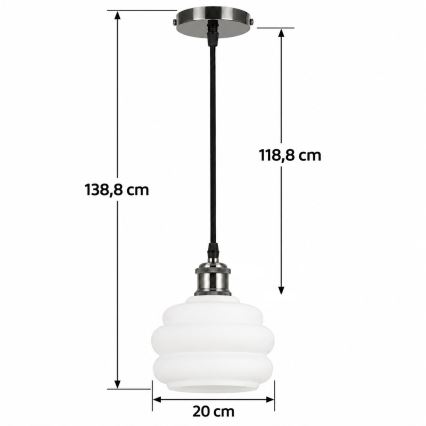 BRILAGI - LED Lustr na lanku RETRO GLASS 1xE27/60W/230V pr. 20 cm černá/bílá