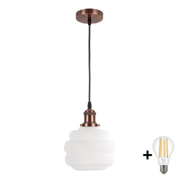 Brilagi - LED Lustr na lanku RETRO GLASS 1xE27/60W/230V pr. 20 cm měděná/bílá