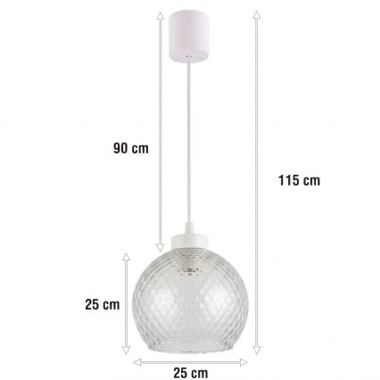 Brilagi - LED Lustr na lanku RETRO GLASS 1xE27/60W/230V pr. 25 cm bílá/kouřová šedá