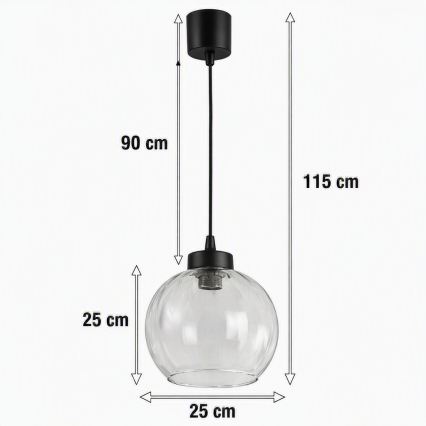 Brilagi - LED Lustr na lanku RETRO GLASS 1xE27/60W/230V pr. 25 cm černá/čirá
