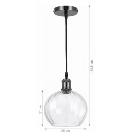 BRILAGI - LED Lustr na lanku RETRO GLASS 1xE27/60W/230V pr. 25 cm černá/čirá
