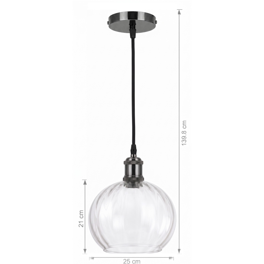 BRILAGI - LED Lustr na lanku RETRO GLASS 1xE27/60W/230V pr. 25 cm černá/čirá