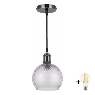 BRILAGI - LED Lustr na lanku RETRO GLASS 1xE27/60W/230V pr. 25 cm černá/kouřová šedá