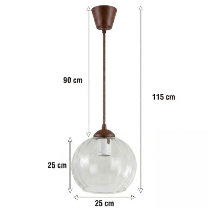 Brilagi - LED Lustr na lanku RETRO GLASS 1xE27/60W/230V pr. 25 cm hnědá/čirá