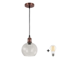 Brilagi - LED Lustr na lanku RETRO GLASS 1xE27/60W/230V pr. 25 cm měděná/čirá