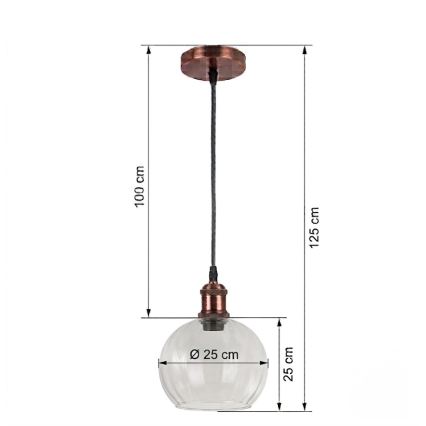 BRILAGI - LED Lustr na lanku RETRO GLASS 1xE27/60W/230V pr. 25 cm měděná/čirá