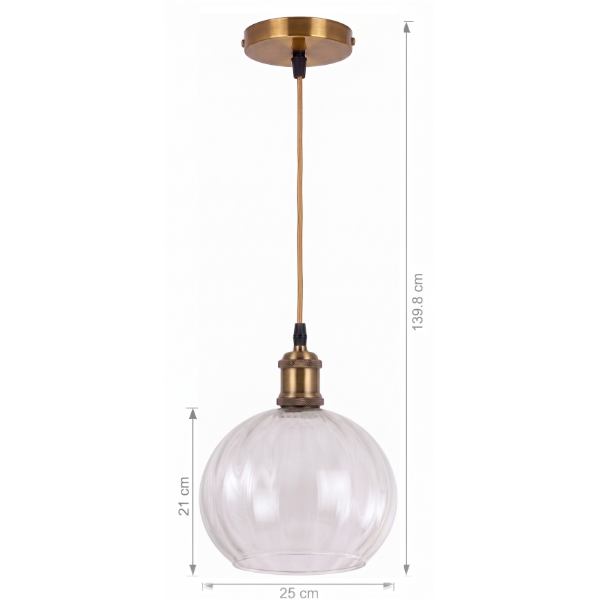 BRILAGI - LED Lustr na lanku RETRO GLASS 1xE27/60W/230V pr. 25 cm zlatá/čirá