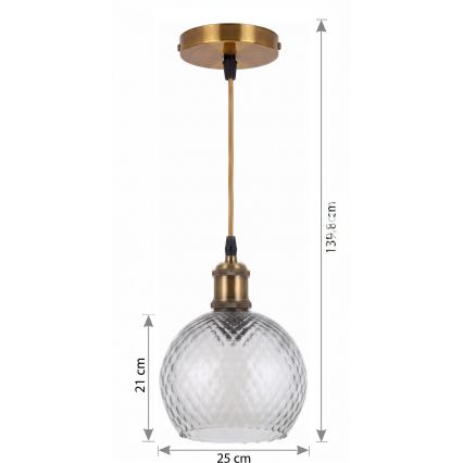 BRILAGI - LED Lustr na lanku RETRO GLASS 1xE27/60W/230V pr. 25 cm zlatá/kouřová šedá