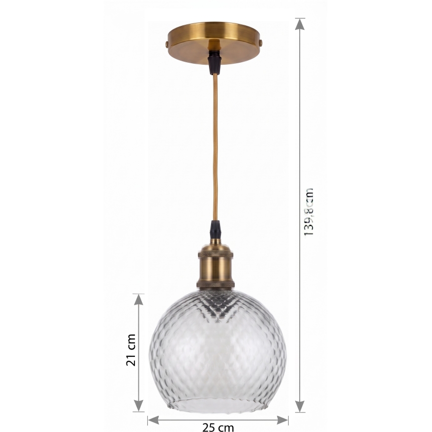 BRILAGI - LED Lustr na lanku RETRO GLASS 1xE27/60W/230V pr. 25 cm zlatá/kouřová šedá