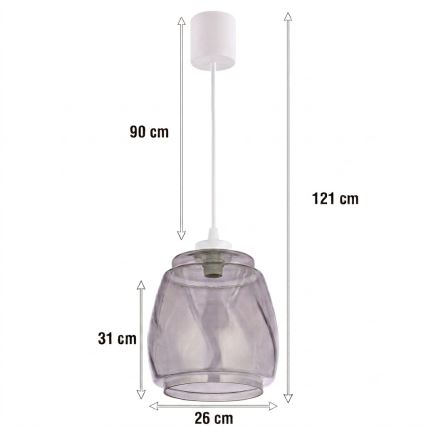 Brilagi - LED Lustr na lanku RETRO GLASS 1xE27/60W/230V pr. 26 cm bílá/kouřová šedá