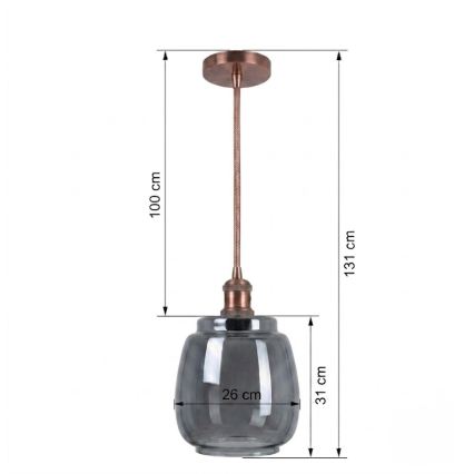 BRILAGI - LED Lustr na lanku RETRO GLASS 1xE27/60W/230V pr. 26 cm měděná/kouřová šedá