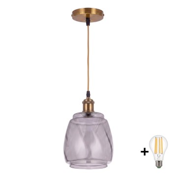BRILAGI - LED Lustr na lanku RETRO GLASS 1xE27/60W/230V pr. 26 cm zlatá/kouřová šedá