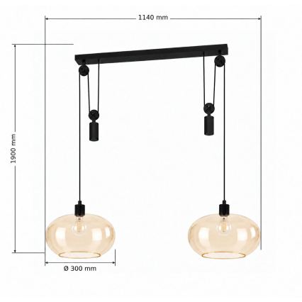 BRILAGI - LED Lustr na lanku RETRO GLASS 2xE27/40W/230V černá/kouřová béžová