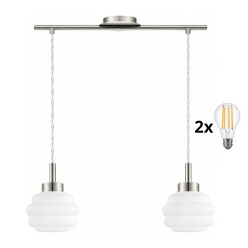 BRILAGI - LED Lustr na lanku RETRO GLASS 2xE27/60W/230V matný chrom/bílá
