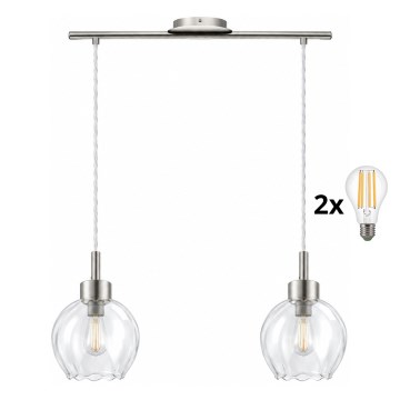 BRILAGI - LED Lustr na lanku RETRO GLASS 2xE27/60W/230V matný chrom/čirá