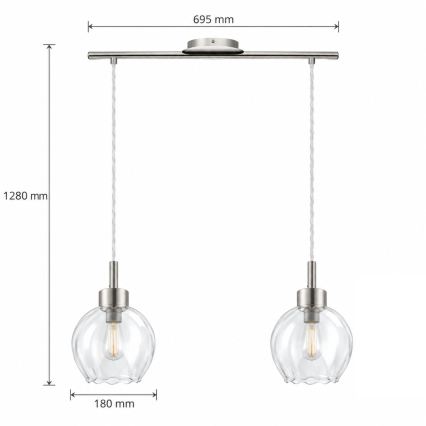 BRILAGI - LED Lustr na lanku RETRO GLASS 2xE27/60W/230V matný chrom/čirá