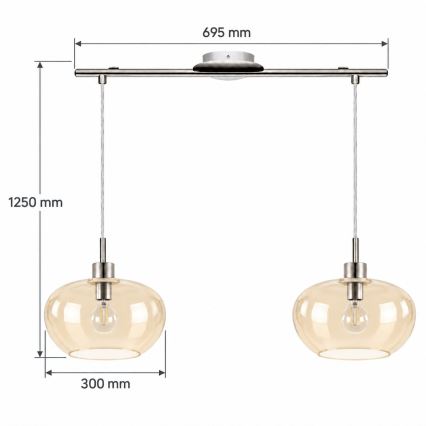 BRILAGI - LED Lustr na lanku RETRO GLASS 2xE27/60W/230V matný chrom/kouřová béžová