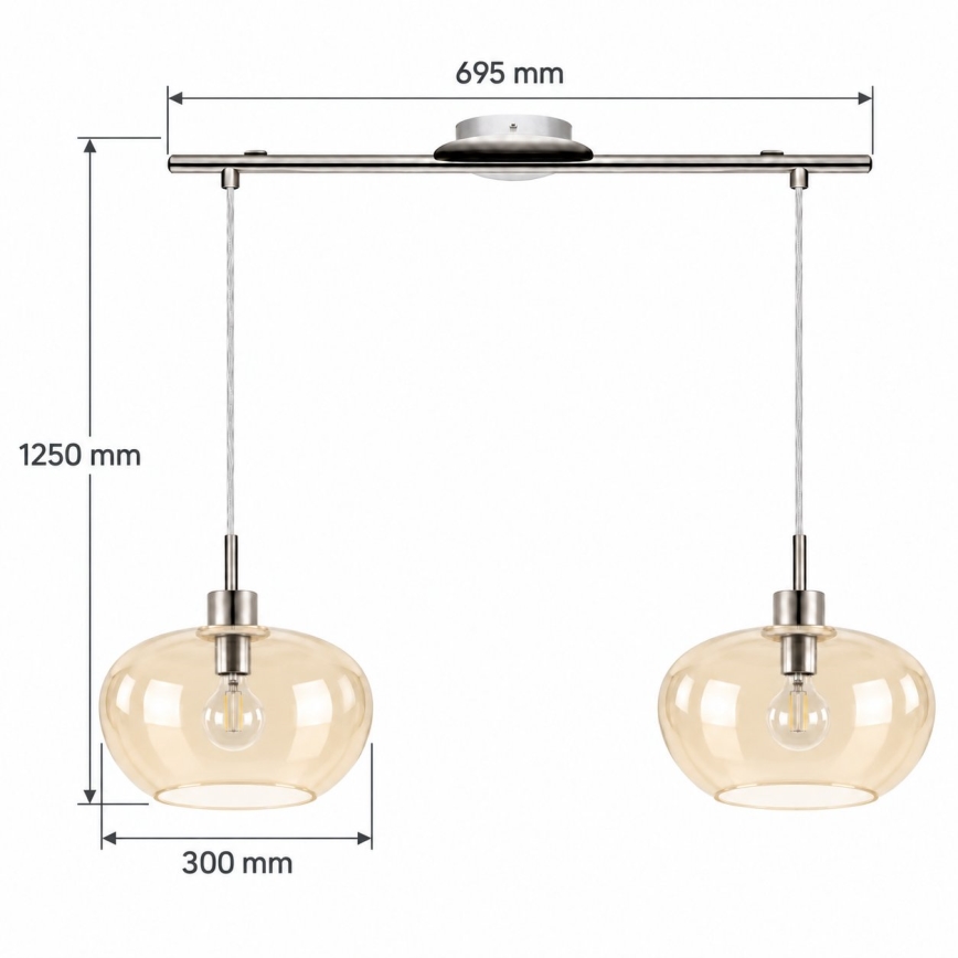 BRILAGI - LED Lustr na lanku RETRO GLASS 2xE27/60W/230V matný chrom/kouřová béžová