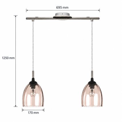 BRILAGI - LED Lustr na lanku RETRO GLASS 2xE27/60W/230V matný chrom/kouřová béžová