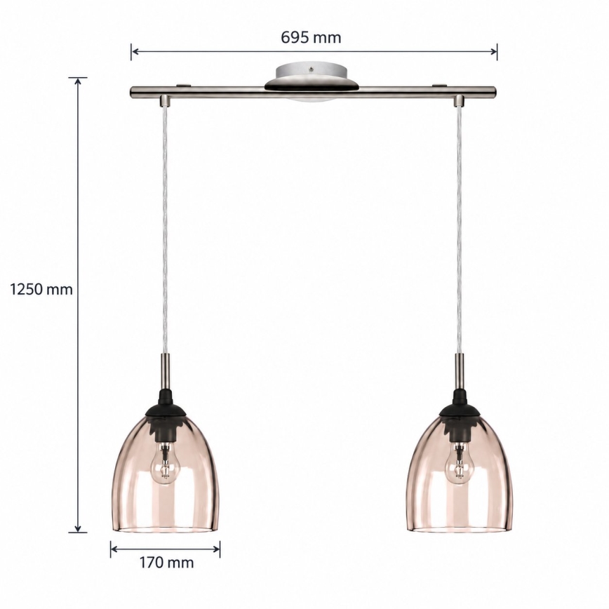 BRILAGI - LED Lustr na lanku RETRO GLASS 2xE27/60W/230V matný chrom/kouřová béžová
