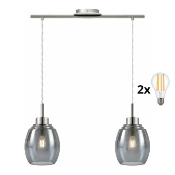 BRILAGI - LED Lustr na lanku RETRO GLASS 2xE27/60W/230V matný chrom/kouřová šedá
