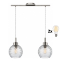 BRILAGI - LED Lustr na lanku RETRO GLASS 2xE27/60W/230V matný chrom/kouřová šedá