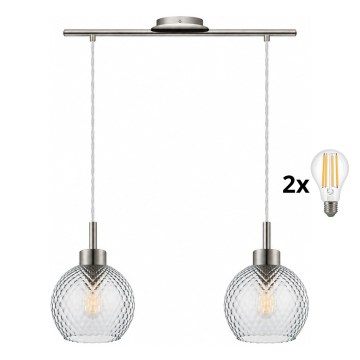 BRILAGI - LED Lustr na lanku RETRO GLASS 2xE27/60W/230V matný chrom/kouřová šedá