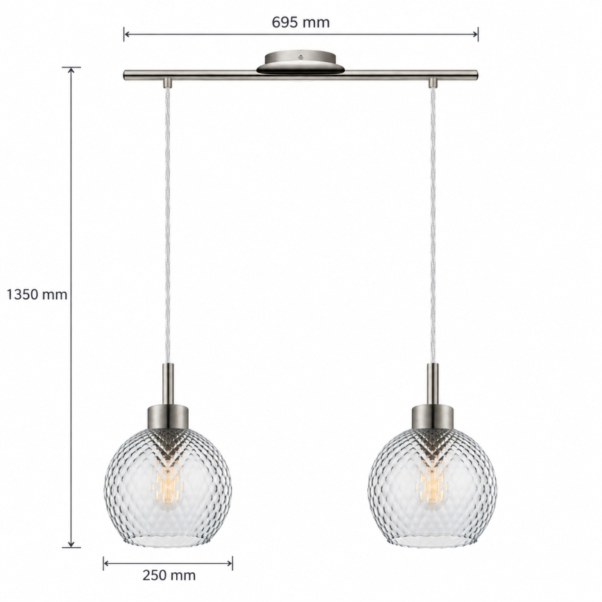 BRILAGI - LED Lustr na lanku RETRO GLASS 2xE27/60W/230V matný chrom/kouřová šedá