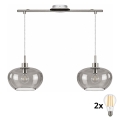 BRILAGI - LED Lustr na lanku RETRO GLASS 2xE27/60W/230V matný chrom/kouřová šedá