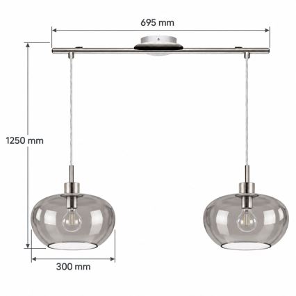 BRILAGI - LED Lustr na lanku RETRO GLASS 2xE27/60W/230V matný chrom/kouřová šedá