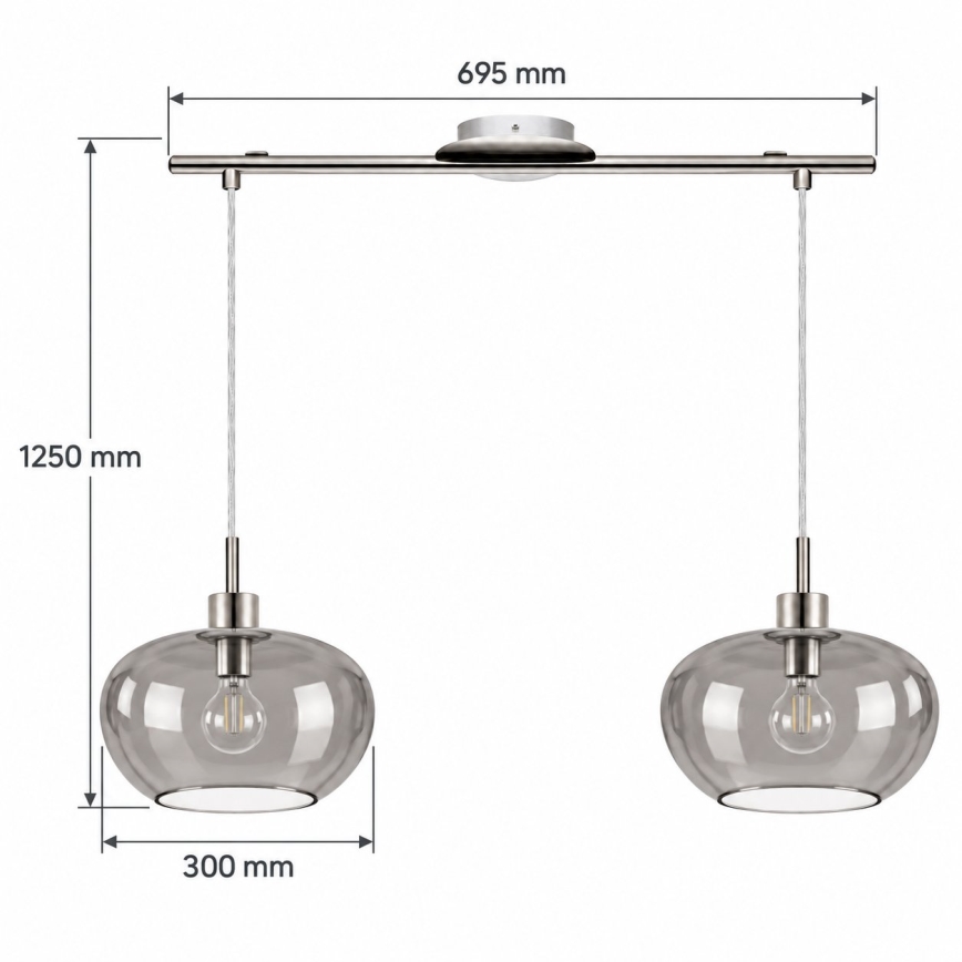 BRILAGI - LED Lustr na lanku RETRO GLASS 2xE27/60W/230V matný chrom/kouřová šedá