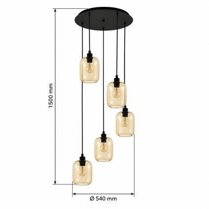 BRILAGI - LED Lustr na lanku RETRO GLASS 5xE27/60W/230V černá/kouřová hnědá