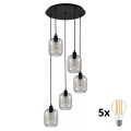 BRILAGI - LED Lustr na lanku RETRO GLASS 5xE27/60W/230V černá/kouřová šedá