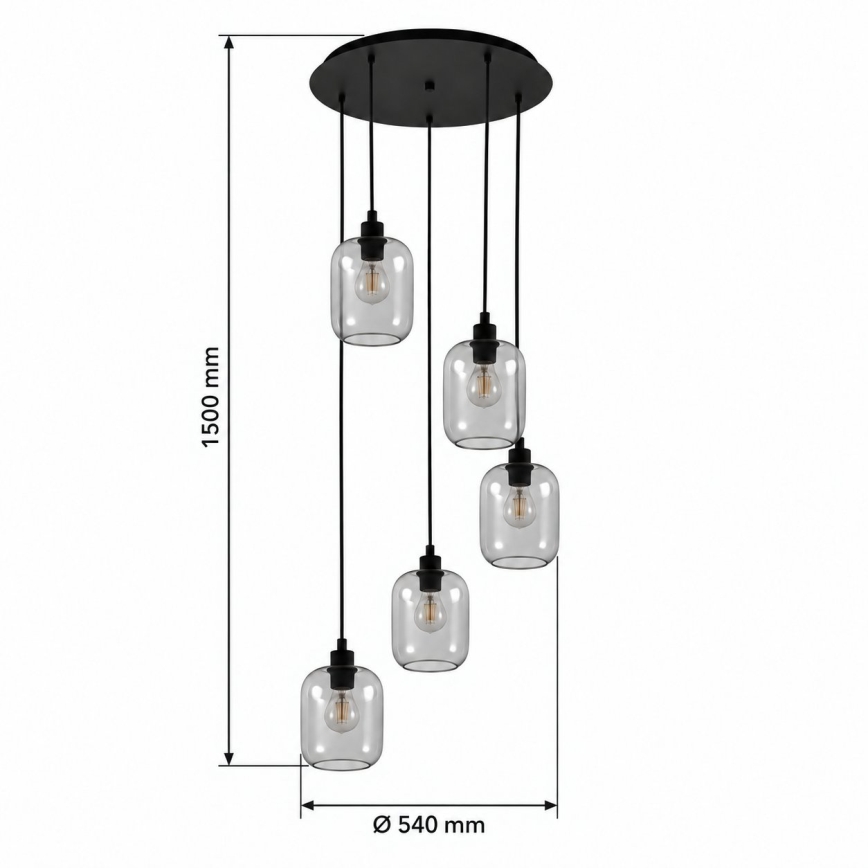 BRILAGI - LED Lustr na lanku RETRO GLASS 5xE27/60W/230V černá/kouřová šedá