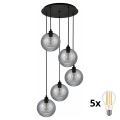 BRILAGI - LED Lustr na lanku RETRO GLASS 5xE27/60W/230V černá/kouřová šedá