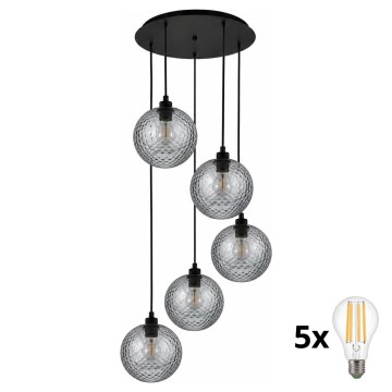 BRILAGI - LED Lustr na lanku RETRO GLASS 5xE27/60W/230V černá/kouřová šedá