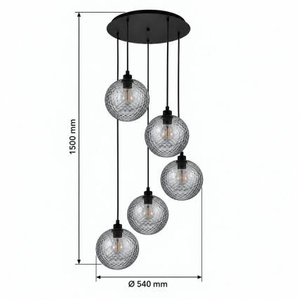 BRILAGI - LED Lustr na lanku RETRO GLASS 5xE27/60W/230V černá/kouřová šedá