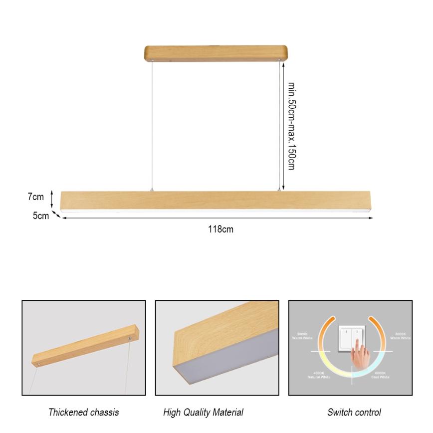 Brilagi - LED Lustr na lanku SLEEKLINE LED/40W/230V 3000/4500/6000K dekor dubu
