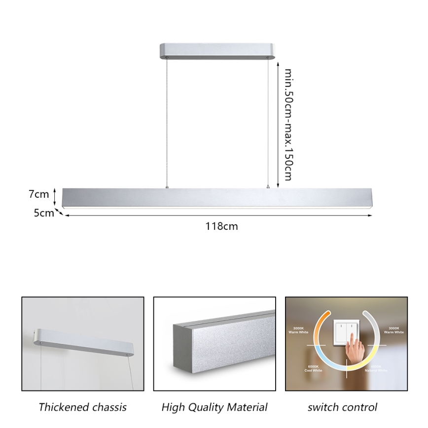 Brilagi - LED Lustr na lanku SLEEKLINE LED/40W/230V 3000/4500/6000K stříbrná