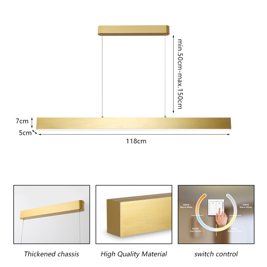 Brilagi - LED Lustr na lanku SLEEKLINE LED/40W/230V 3000/4500/6000K zlatá