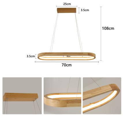 Brilagi - LED Lustr na lanku UMEA WOOD LED/30W/230V 70x20 cm dřevo