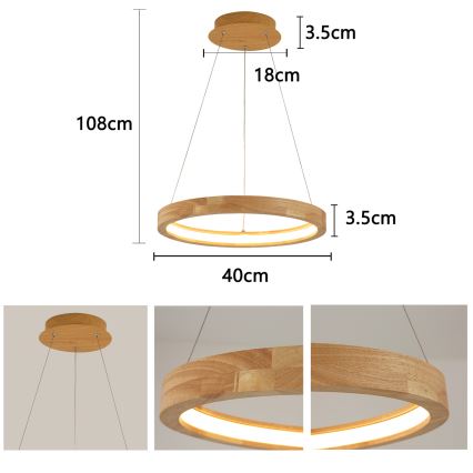 Brilagi - LED Lustr na lanku UMEA WOOD LED/30W/230V pr. 40 cm kaučukovník