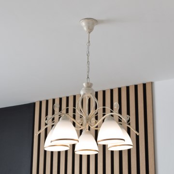 Brilagi - LED Lustr na řetězu ANTICO 5xE27/60W/230V 3000K bílá patina